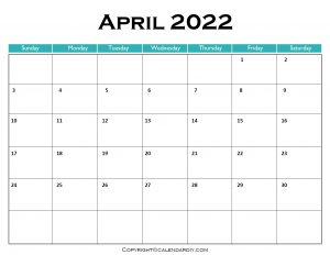 Free Blank April 2022 Calendar Printable in PDF, Excel