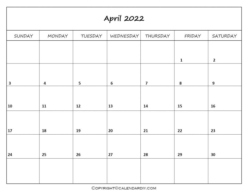 April 2022 Blank Calendar
