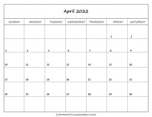 Free Blank April 2022 Calendar Printable in PDF, Excel