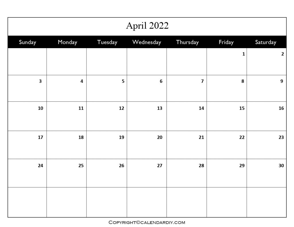 2022 April Calendar 