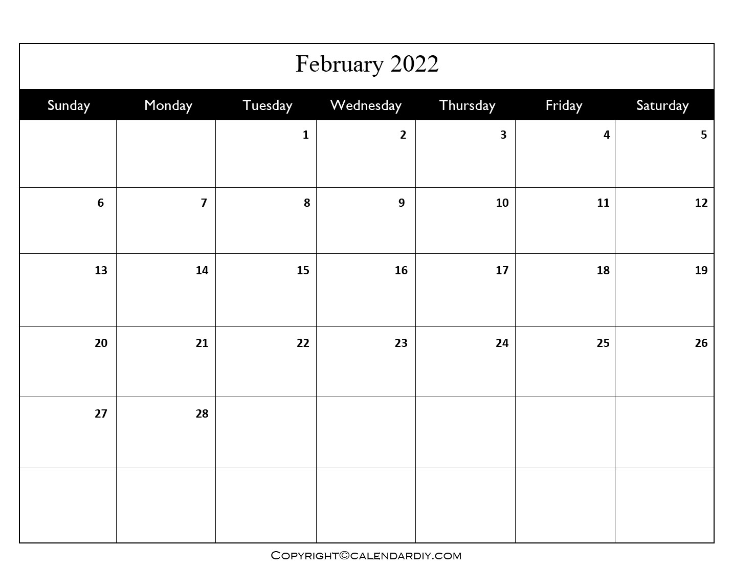 Excel Calendar Template 2022 Blank February 2022 Calendar Printable Template Pdf Excel