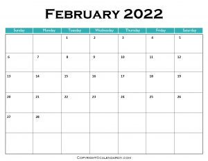 Blank February 2022 Calendar Printable Template PDF Excel