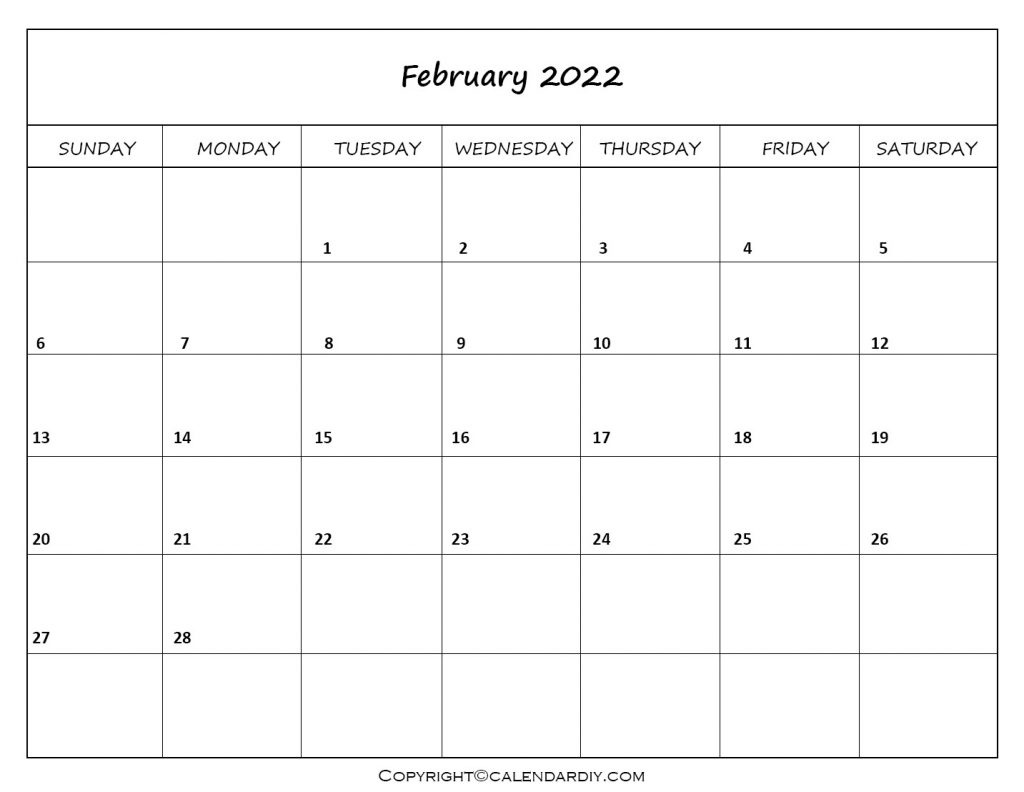 February 2022 Blank Calendar