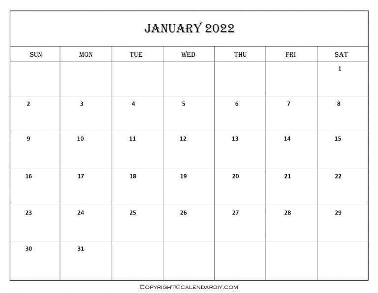 Free Blank January 2022 Calendar Printable In Pdf, Excel