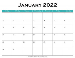 Free Blank January 2022 Calendar Printable in PDF, Excel