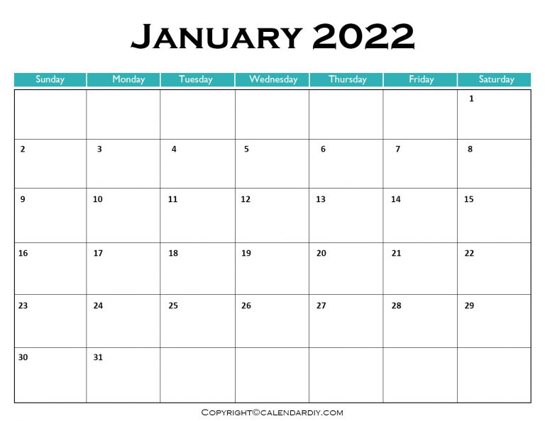 Free Blank January 2022 Calendar Printable in PDF, Excel