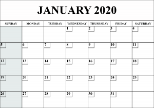 Free Blank January 2020 Calendar Printable in PDF, Word, Excel