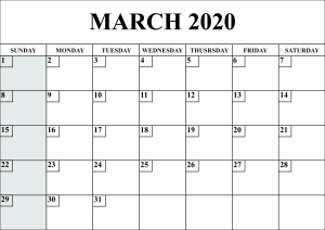 Free Blank March 2020 Calendar Printable In Pdf, Word, Excel