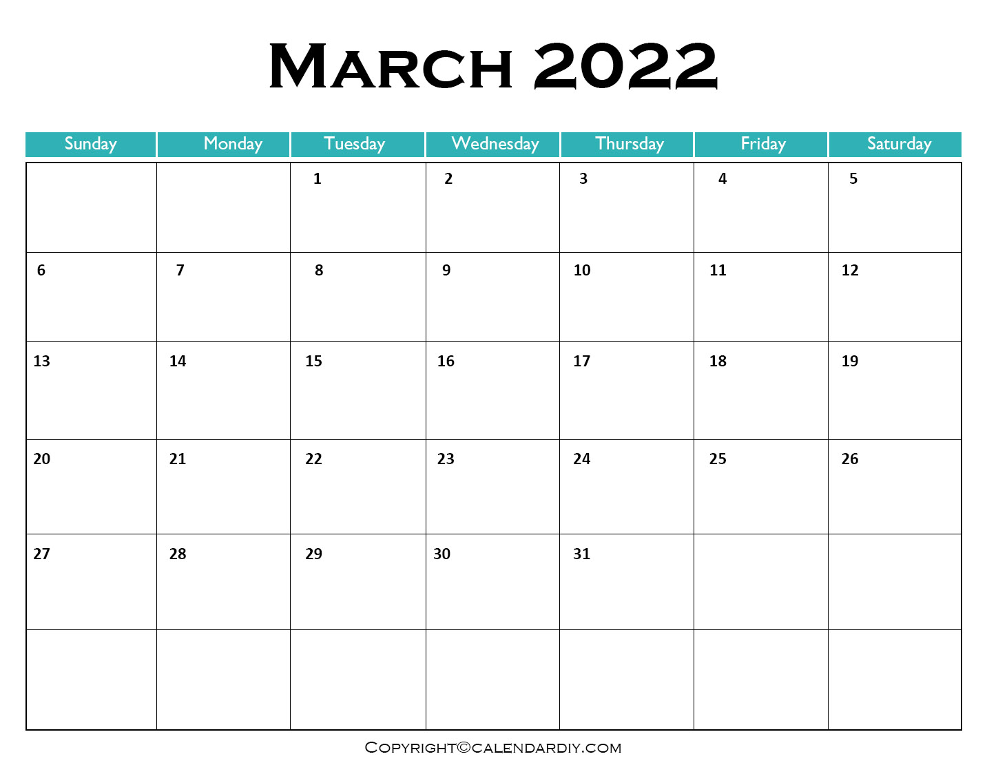 March 2022 Calendar Word Free Blank March 2022 Calendar Printable Pdf, Word, Excel