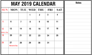 2019 May Landscape Calendar