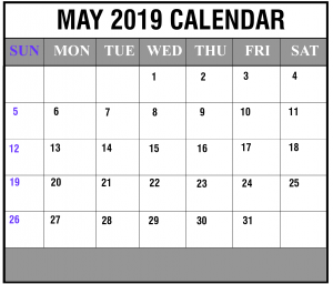 May 2019 Calendar Portrait Template