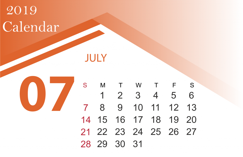 Free 2019 July Calendar Template
