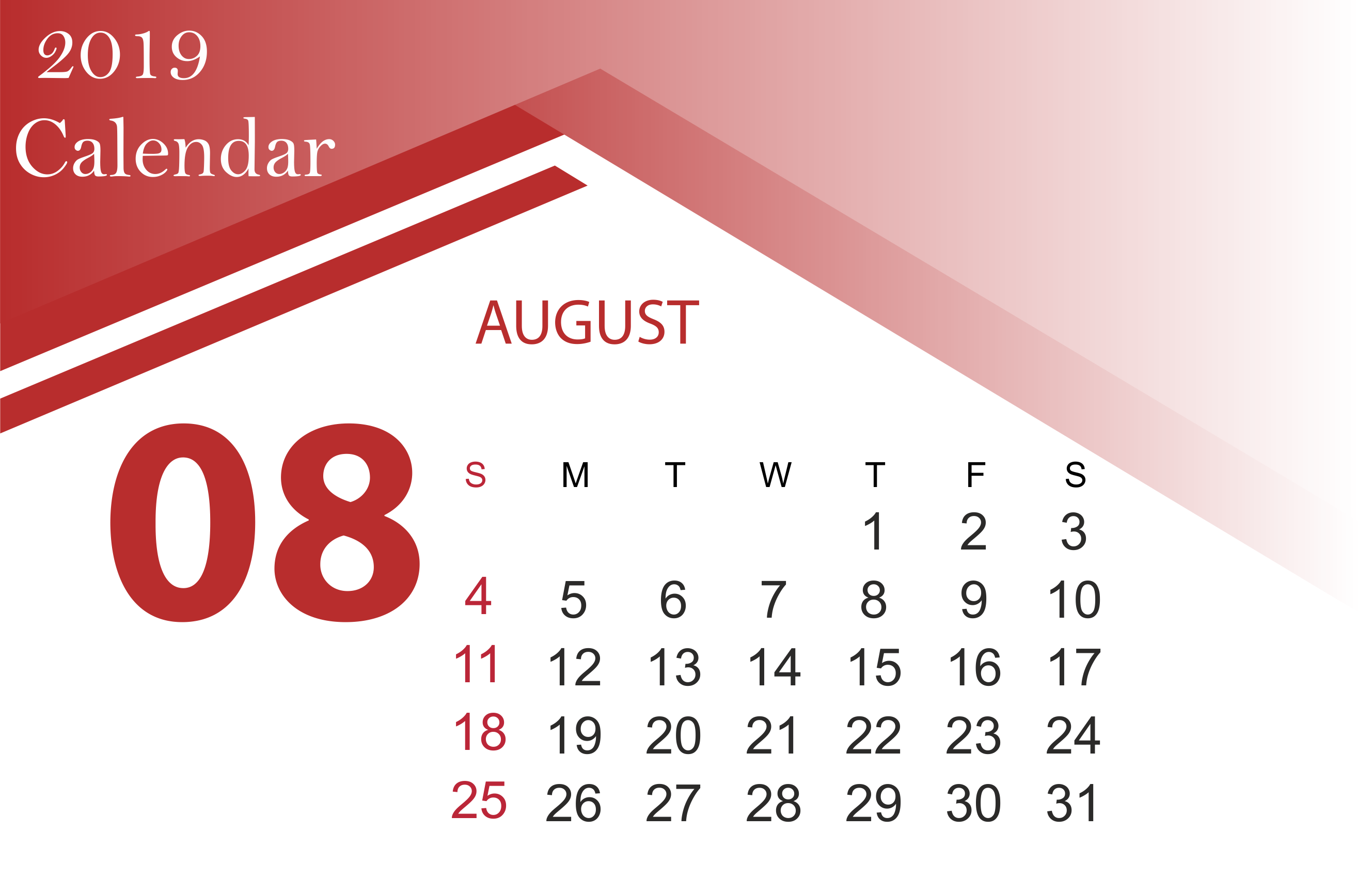 Free August 2019 Calendar Template Download