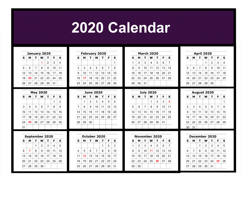 Blank Calendar 2020 Templates