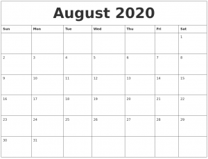2020 August Calendar PDF