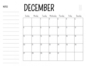 2020 December Calendar with Notes
