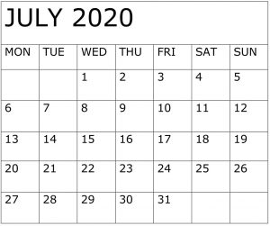 2020 July Calendar PDF