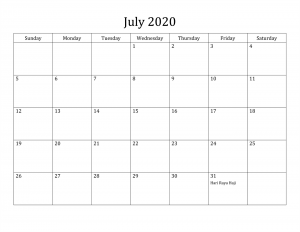 2020 July Calendar With Holidays