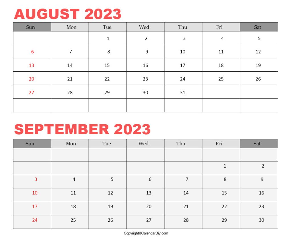 August September Calendar 2023