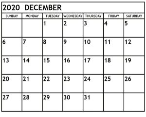 December 2020 Blank Calendar