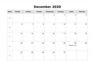 Free December 2020 Calendar With Holidays