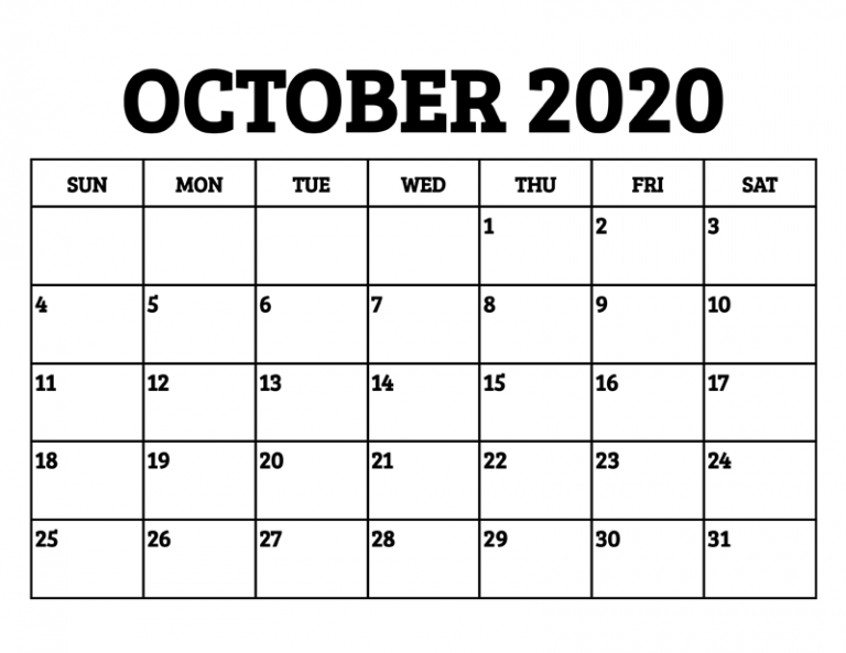 Free Blank October 2020 Calendar Printable In Pdf Word Excel