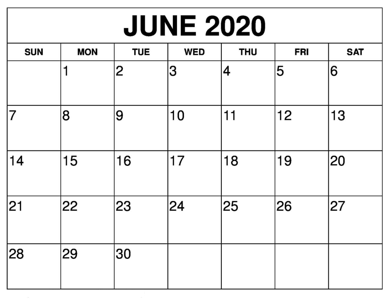 Free Blank June 2020 Calendar Printable in PDF, Word, & Excel