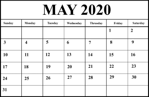 may 2020 calendar Printable