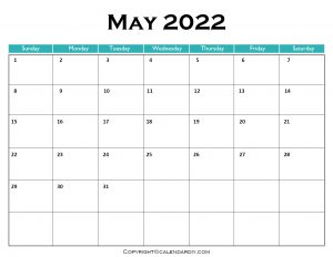 Free Blank May 2022 Calendar Printable in PDF, Excel