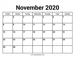 Free November 2020 Printable Calendar Template
