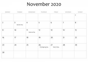 November Calendar 2020 PDF