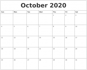 October 2020 Calendar with Notes