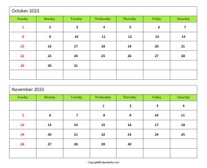 October November Calendar 2023 Printable Templates {PDF}