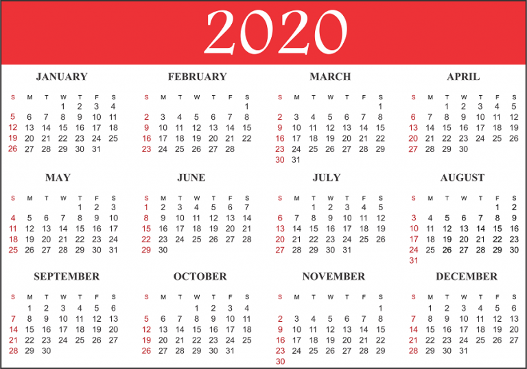 Blank 2020 Calendar Printable Free All Months
