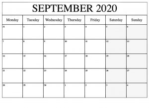 September 2020 Printable Calendar