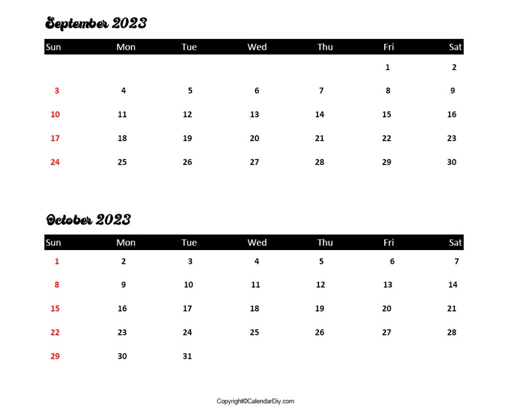 Blank September October 2023 Calendar