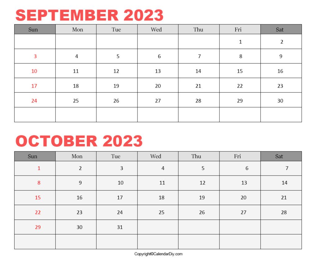 September October Calendar 2023