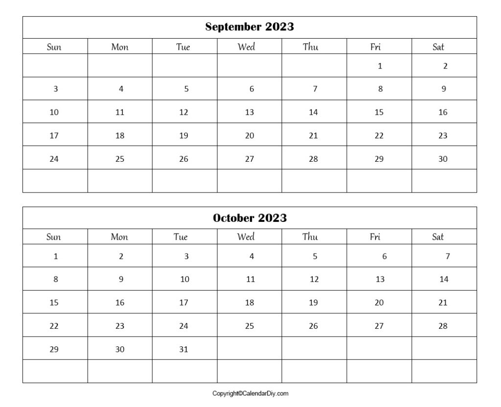 September & October 2023 Printable Calendar