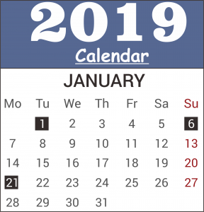 Free January 2019 Calendar Template