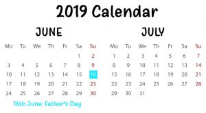Free June July 2019 Calendar