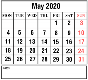 may 2020 calendar