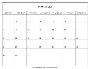 Free Blank May 2022 Calendar Printable in PDF, Excel