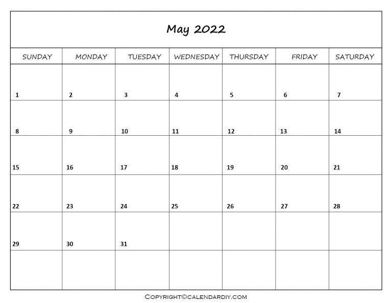 Free Blank May 2022 Calendar Printable in PDF, Excel