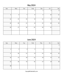 May June Calendar 2024 Printable Free Template