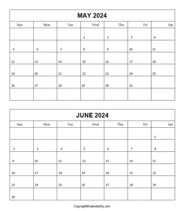 May June Calendar 2024 Printable Free Template