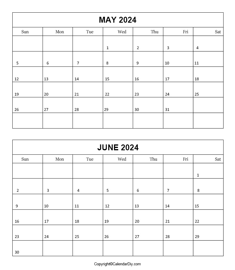 Blank May June Calendar 2024