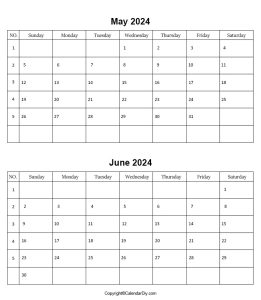 May June Calendar 2024 Printable Free Template