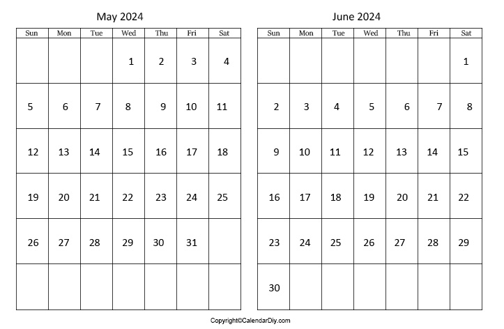 Blank May June 2024 Calendar