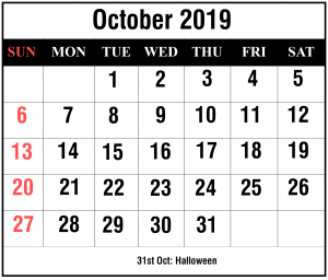 October Calendar 2019 Template