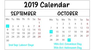 September & October 2019 Printable Calendar